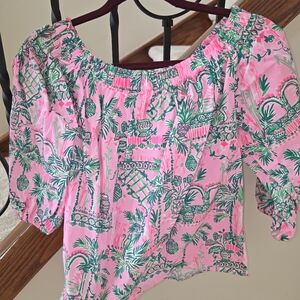 Lilly Pulitzer Pink and Green Tropical Blouse